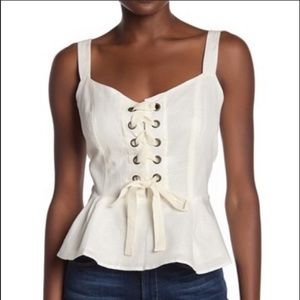 J Crew Point SUR NWOT Ivory Lace-Up Peplum Tank Top